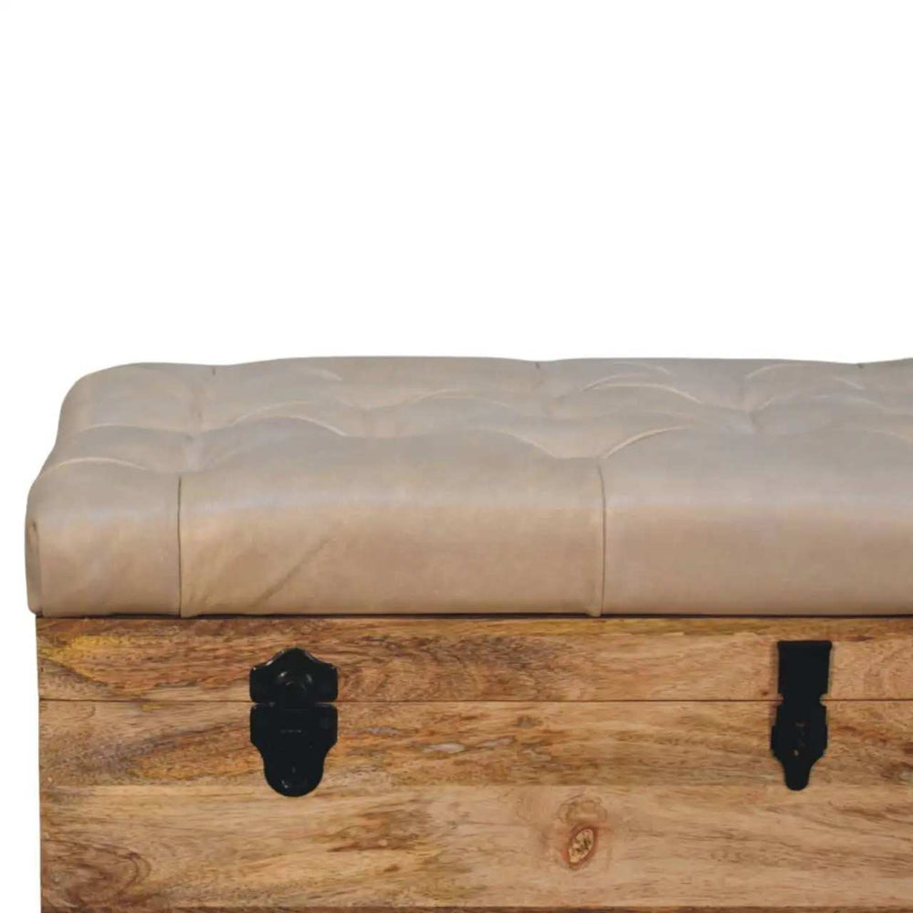 Beige Buffalo hide leather Storage Trunk - Artisan Furniture - Flyclothing LLC