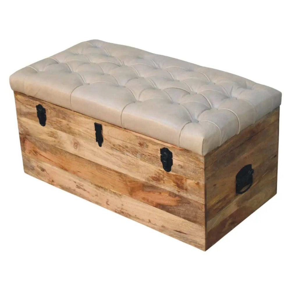 Beige Buffalo hide leather Storage Trunk - Artisan Furniture - Flyclothing LLC