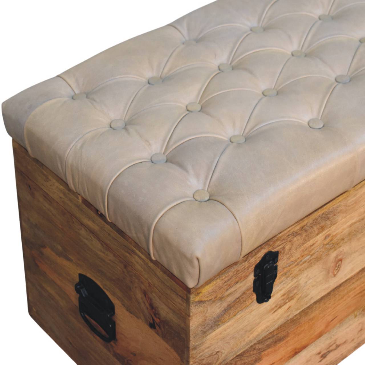 Beige Buffalo hide leather Storage Trunk - Artisan Furniture - Flyclothing LLC