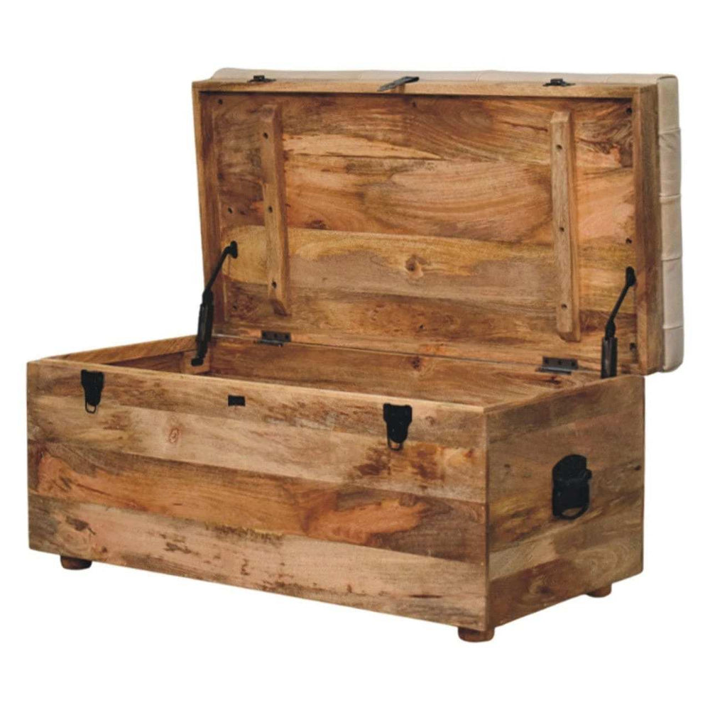 Beige Buffalo hide leather Storage Trunk - Artisan Furniture - Flyclothing LLC
