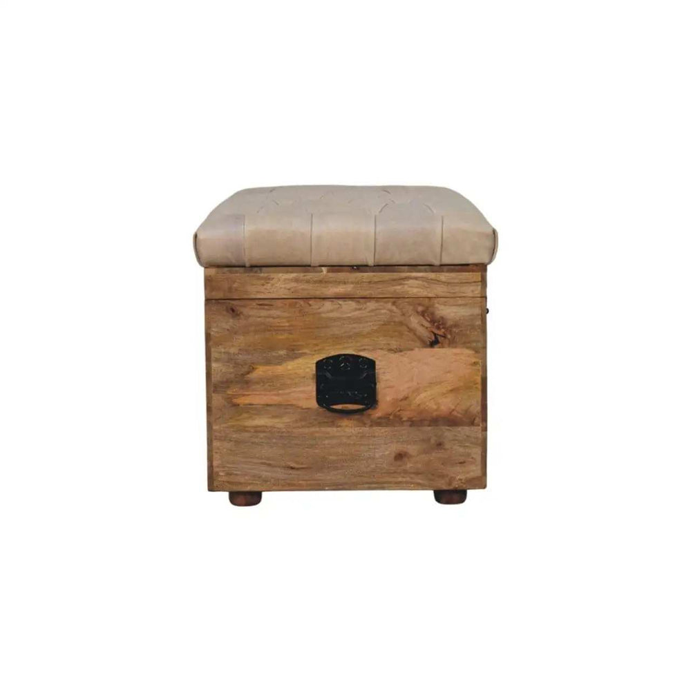 Beige Buffalo hide leather Storage Trunk - Artisan Furniture - Flyclothing LLC