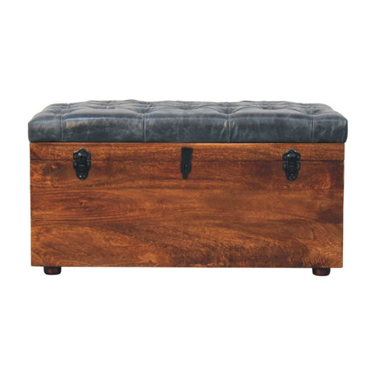 Black Buffalo hide leather Storage Trunk - Artisan Furniture - Flyclothing LLC