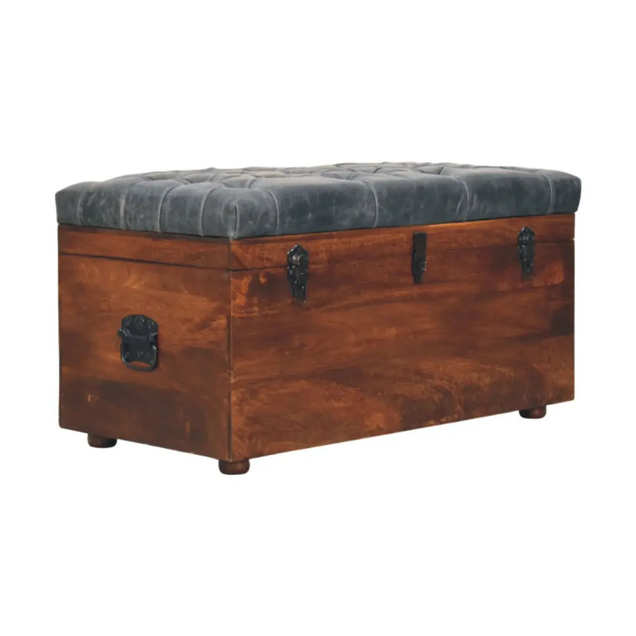 Black Buffalo hide leather Storage Trunk - Artisan Furniture - Flyclothing LLC