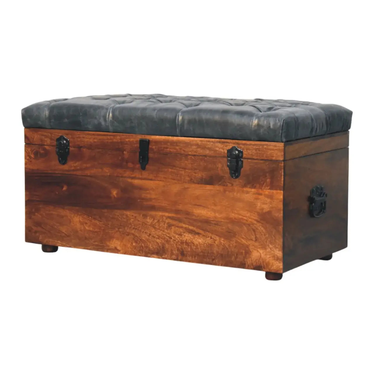 Black Buffalo hide leather Storage Trunk - Artisan Furniture - Flyclothing LLC