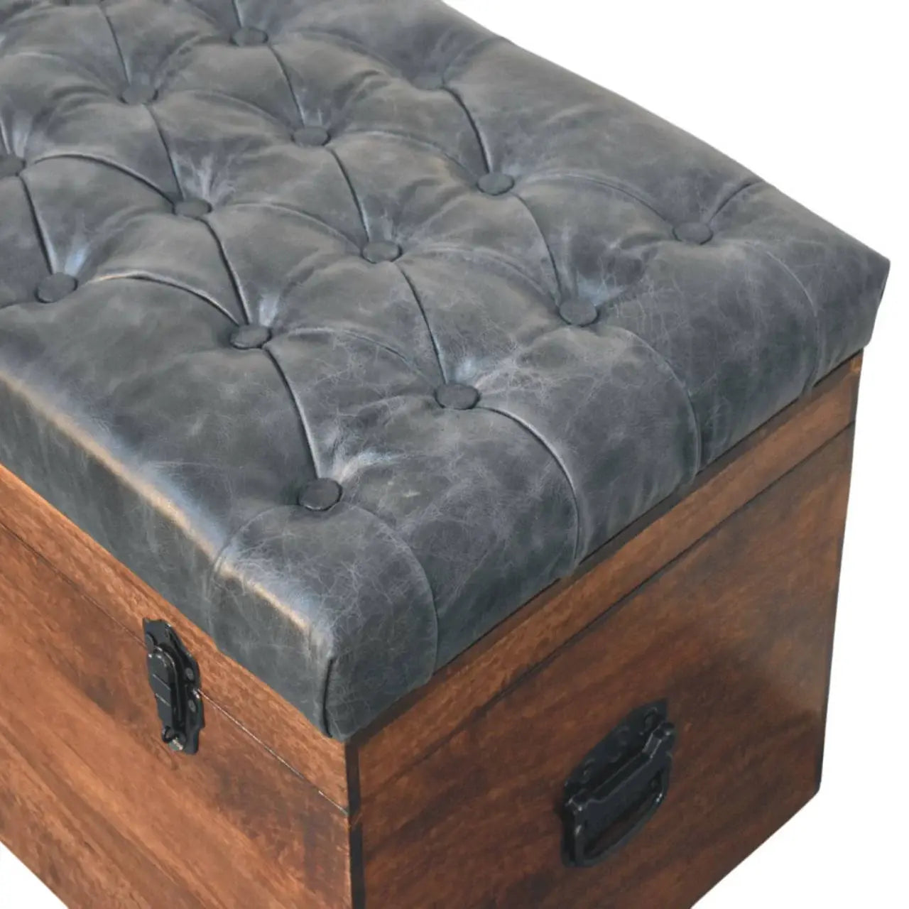 Black Buffalo hide leather Storage Trunk - Artisan Furniture - Flyclothing LLC