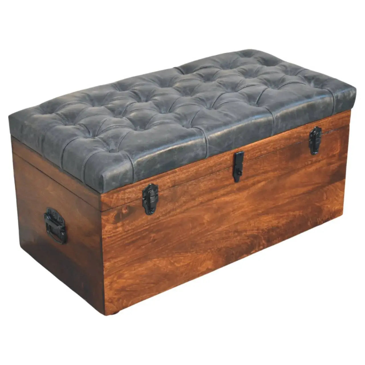 Black Buffalo hide leather Storage Trunk - Artisan Furniture - Flyclothing LLC