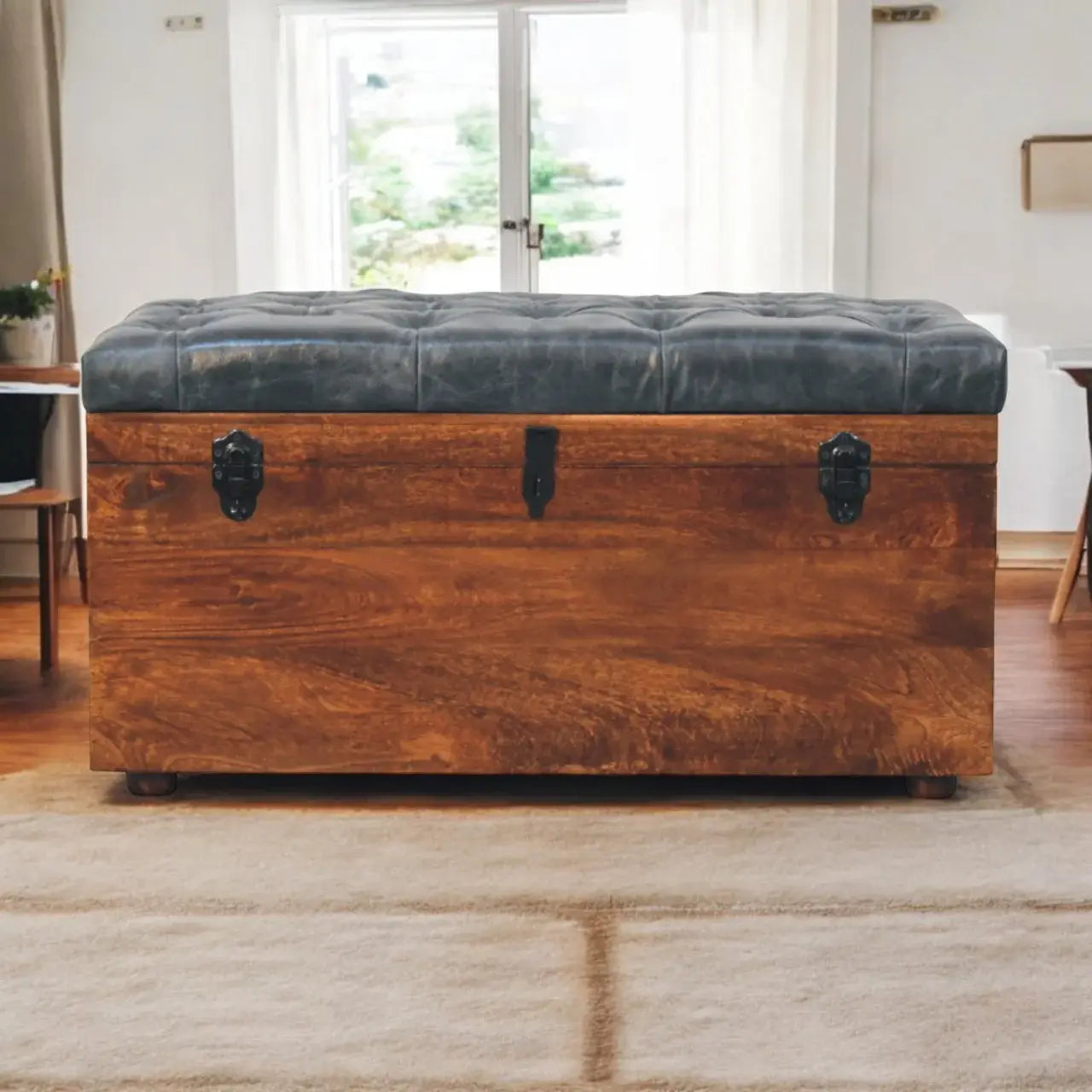 Black Buffalo hide leather Storage Trunk - Artisan Furniture - Flyclothing LLC