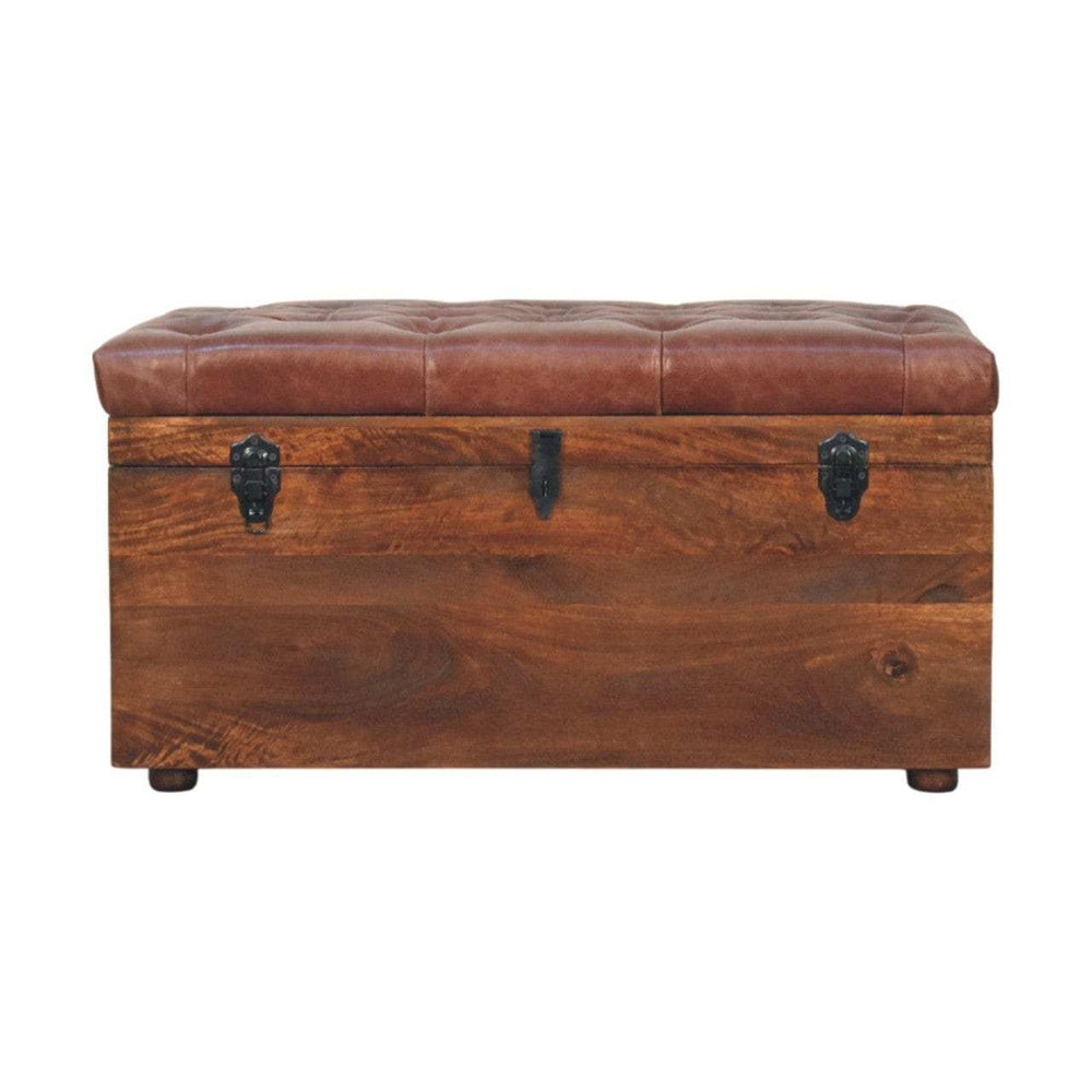 Brown Buffalo hide leather Storage Trunk - Artisan Furniture - Flyclothing LLC
