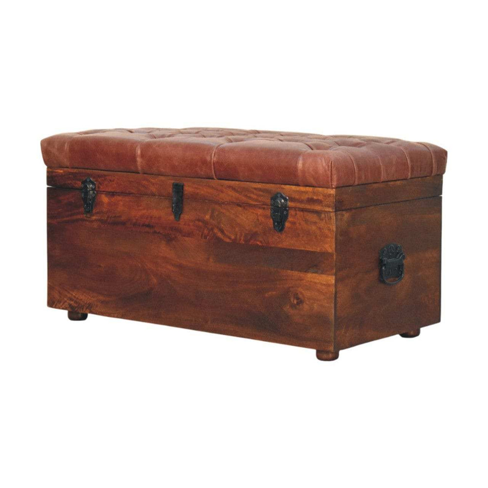 Brown Buffalo hide leather Storage Trunk - Artisan Furniture - Flyclothing LLC