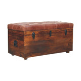 Brown Buffalo hide leather Storage Trunk - Artisan Furniture - Flyclothing LLC