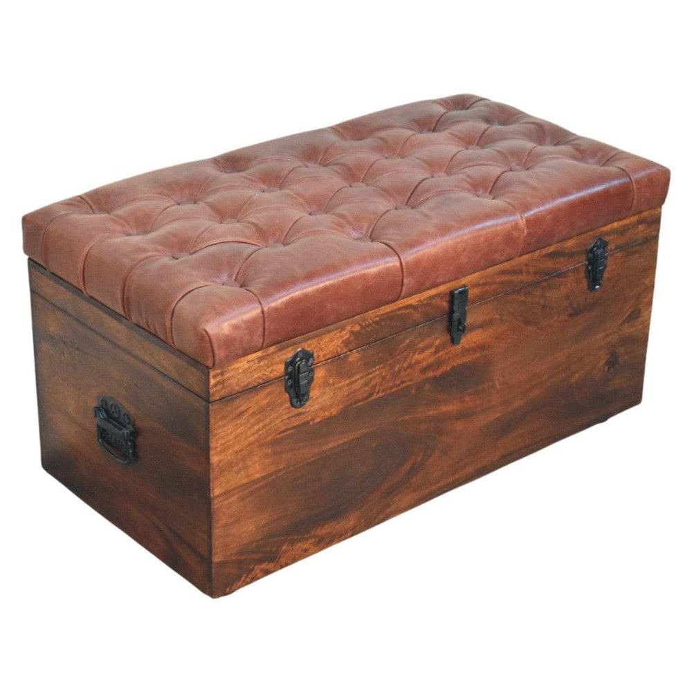 Brown Buffalo hide leather Storage Trunk - Artisan Furniture - Flyclothing LLC