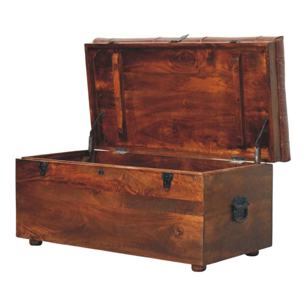 Brown Buffalo hide leather Storage Trunk - Artisan Furniture - Flyclothing LLC