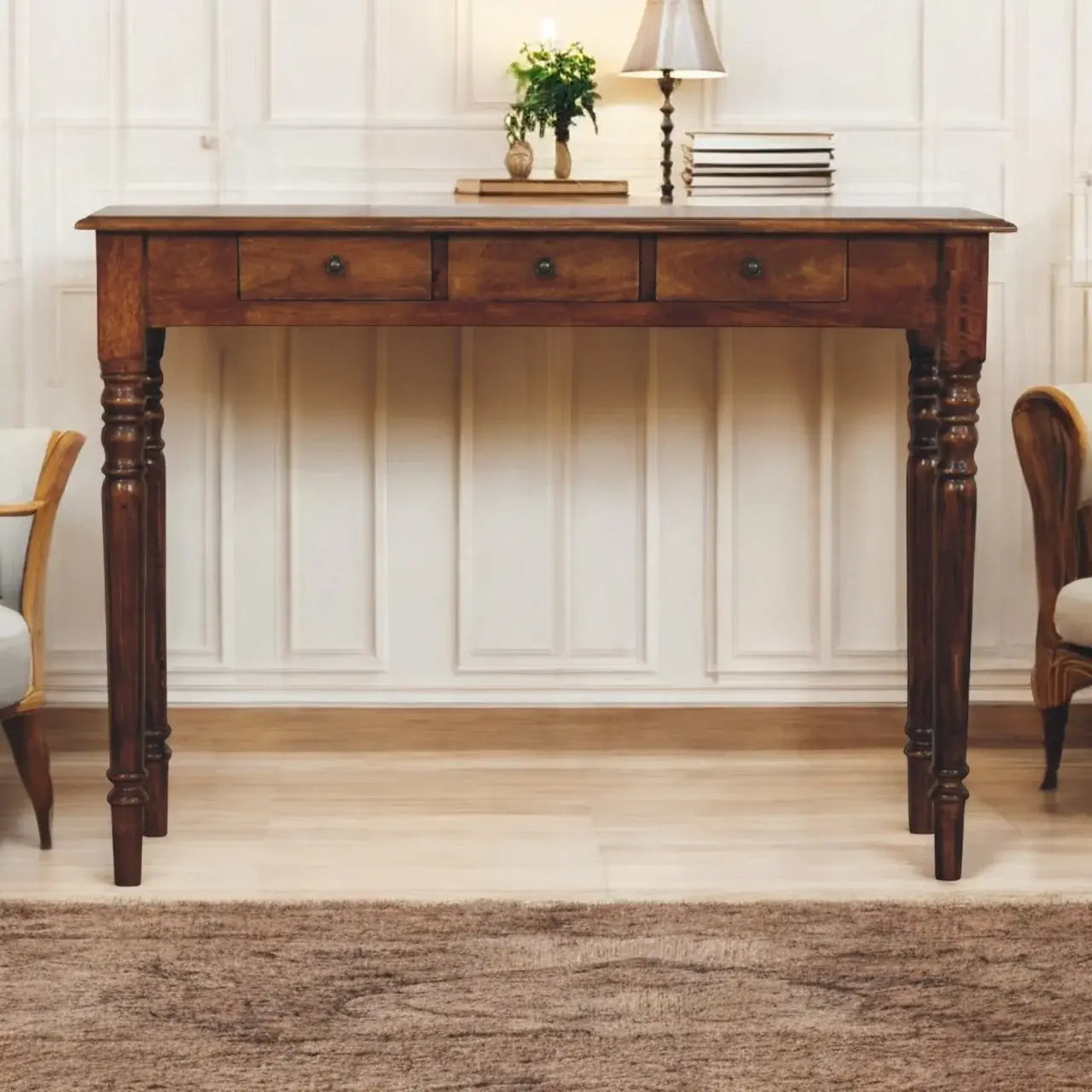 Turned Legs 3 Drawer Chestnut Console - Artisan Furniture - Flyclothing LLC