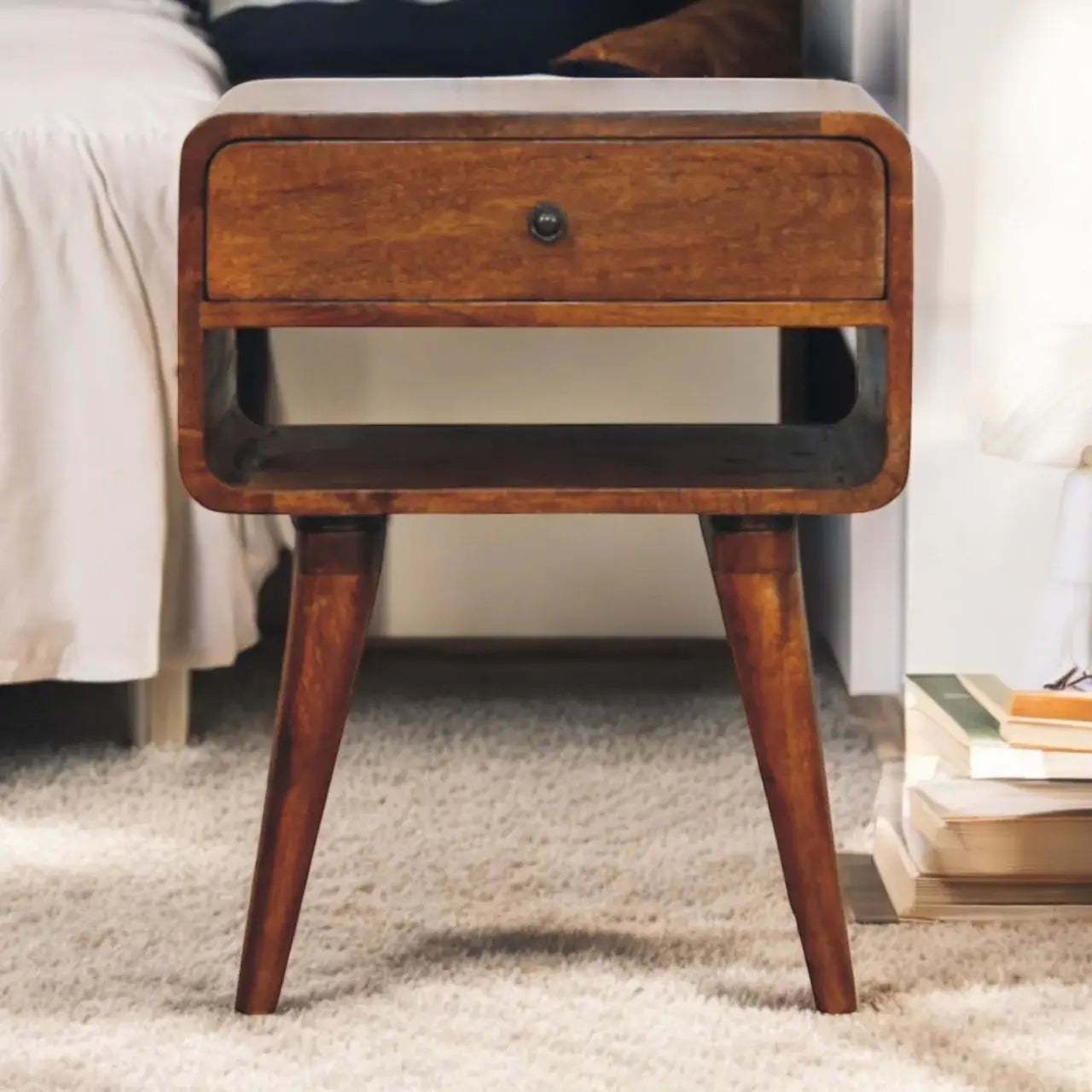 Avora Chestnut Nightstand with Drawer and open slot - Artisan Furniture - Flyclothing LLC