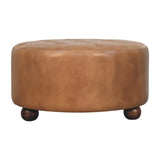 Brown Buffalo hide leather Round Ottoman - Artisan Furniture - Flyclothing LLC