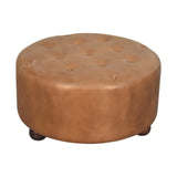 Brown Buffalo hide leather Round Ottoman - Artisan Furniture - Flyclothing LLC