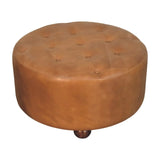 Brown Buffalo hide leather Round Ottoman - Artisan Furniture - Flyclothing LLC