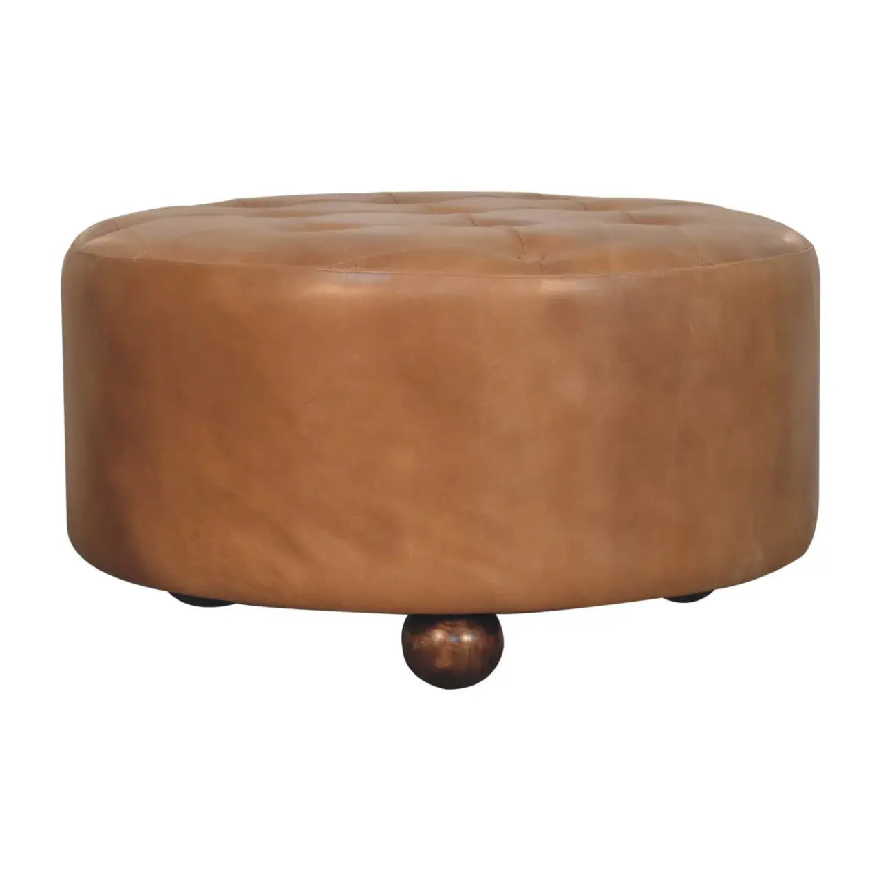 Brown Buffalo hide leather Round Ottoman - Artisan Furniture - Flyclothing LLC