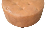 Brown Buffalo hide leather Round Ottoman - Artisan Furniture - Flyclothing LLC