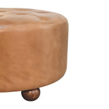 Brown Buffalo hide leather Round Ottoman - Artisan Furniture - Flyclothing LLC