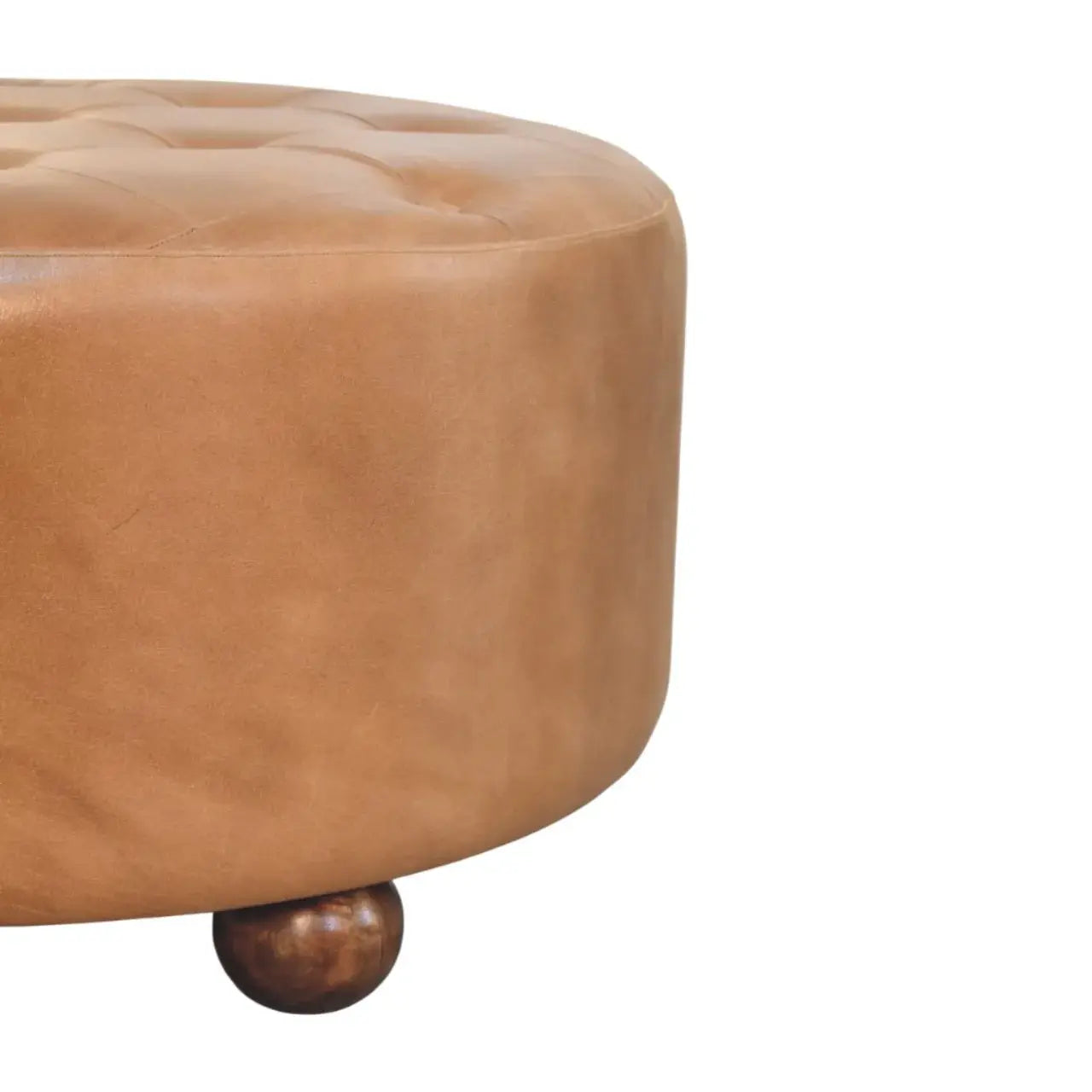 Brown Buffalo hide leather Round Ottoman - Artisan Furniture - Flyclothing LLC