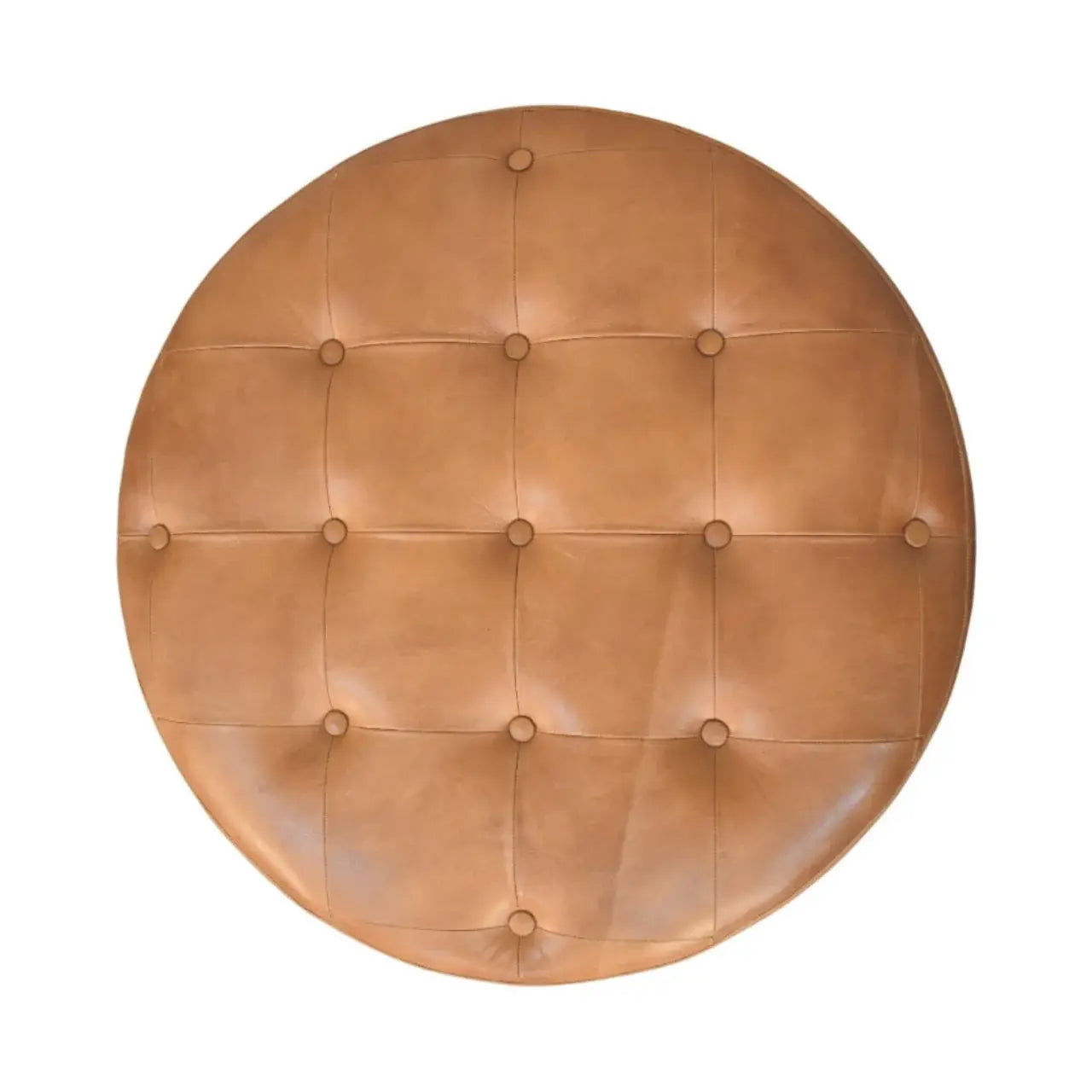 Brown Buffalo hide leather Round Ottoman - Artisan Furniture - Flyclothing LLC