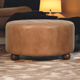 Brown Buffalo hide leather Round Ottoman - Artisan Furniture - Flyclothing LLC