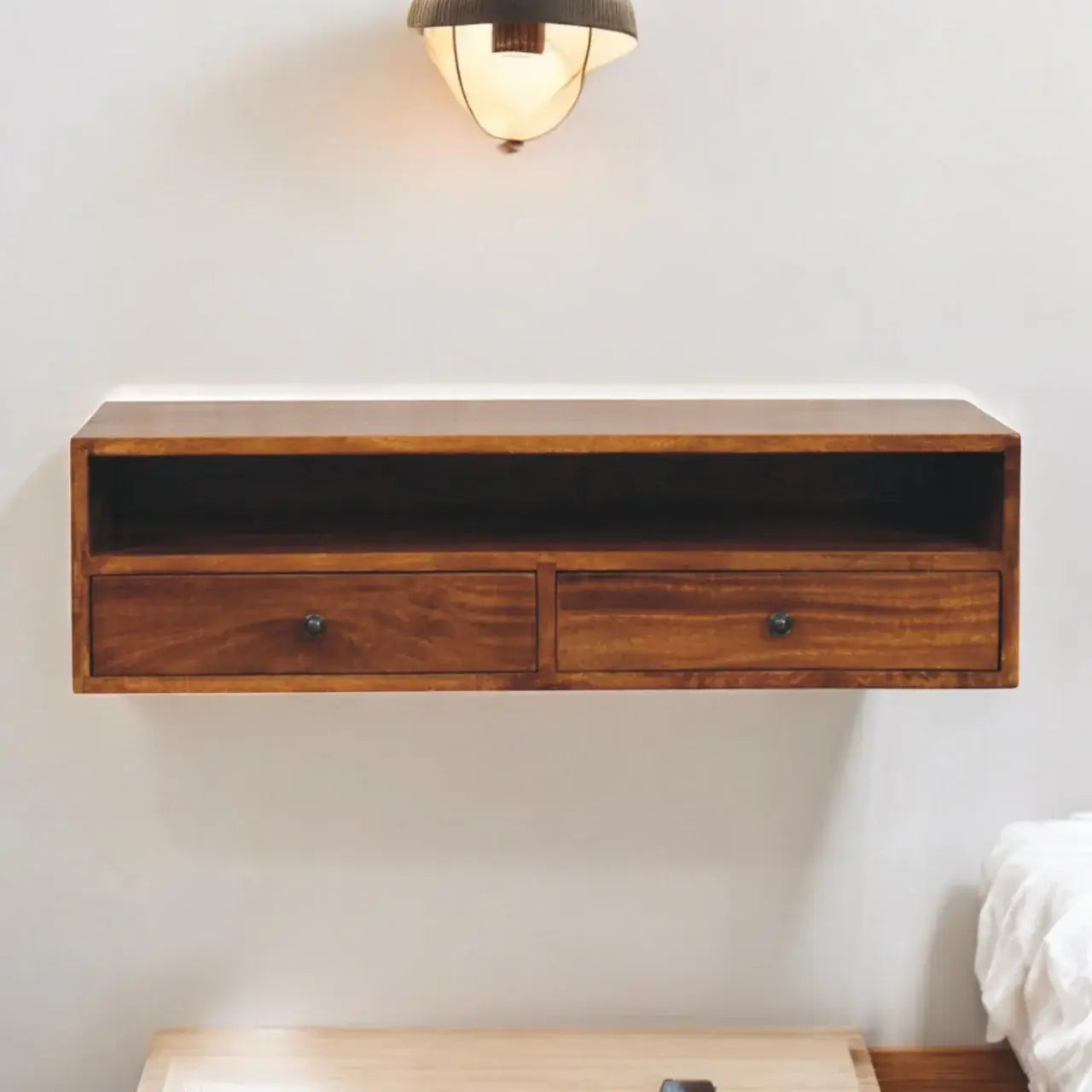 Lunar 2 Drawer Chestnut Wall Mounted Media Unit - Artisan Furniture - Flyclothing LLC