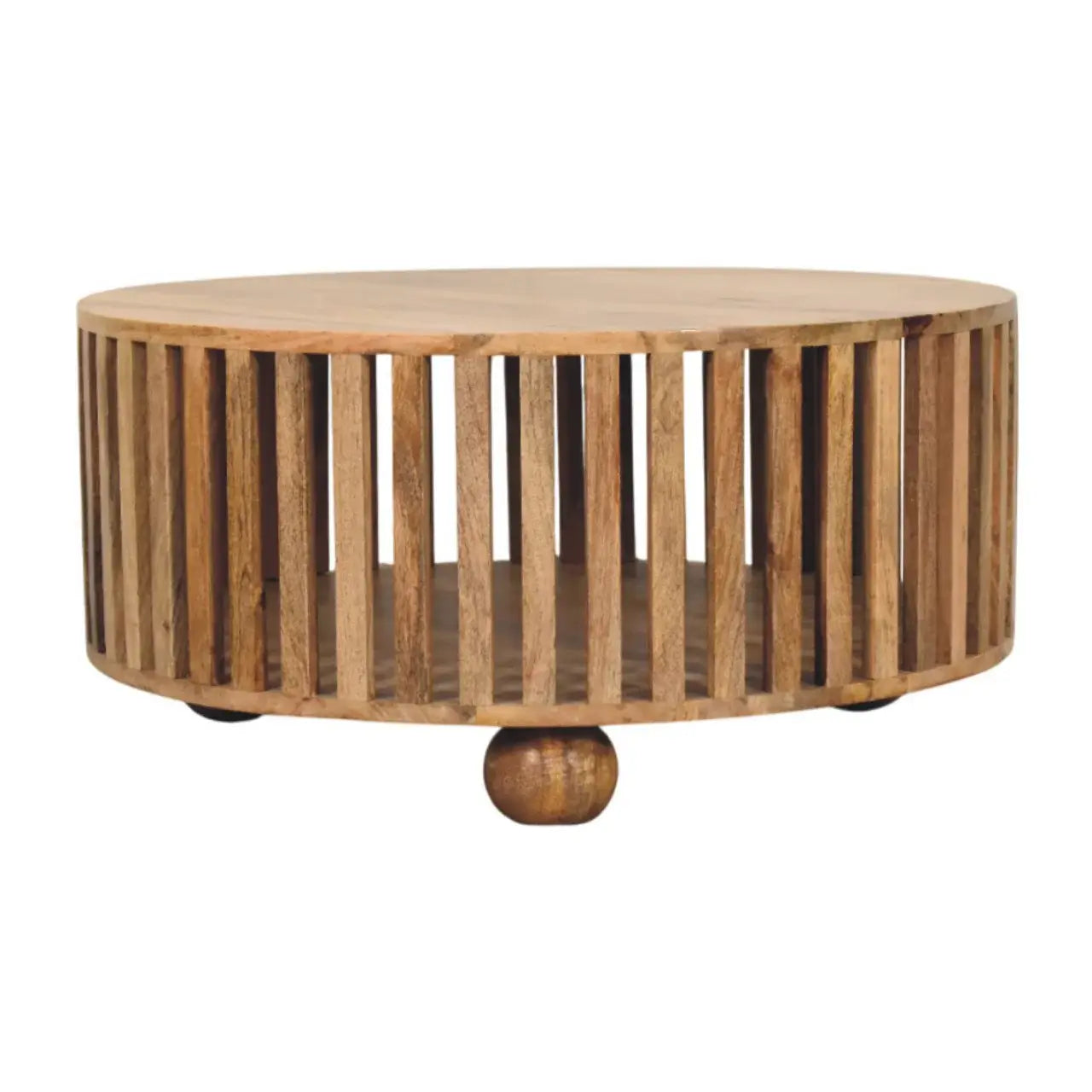 Slatted Round Oak-ish Coffee Table - Artisan Furniture - Flyclothing LLC