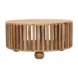 Slatted Round Oak-ish Coffee Table - Artisan Furniture - Flyclothing LLC