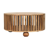 Slatted Round Oak-ish Coffee Table - Artisan Furniture - Flyclothing LLC