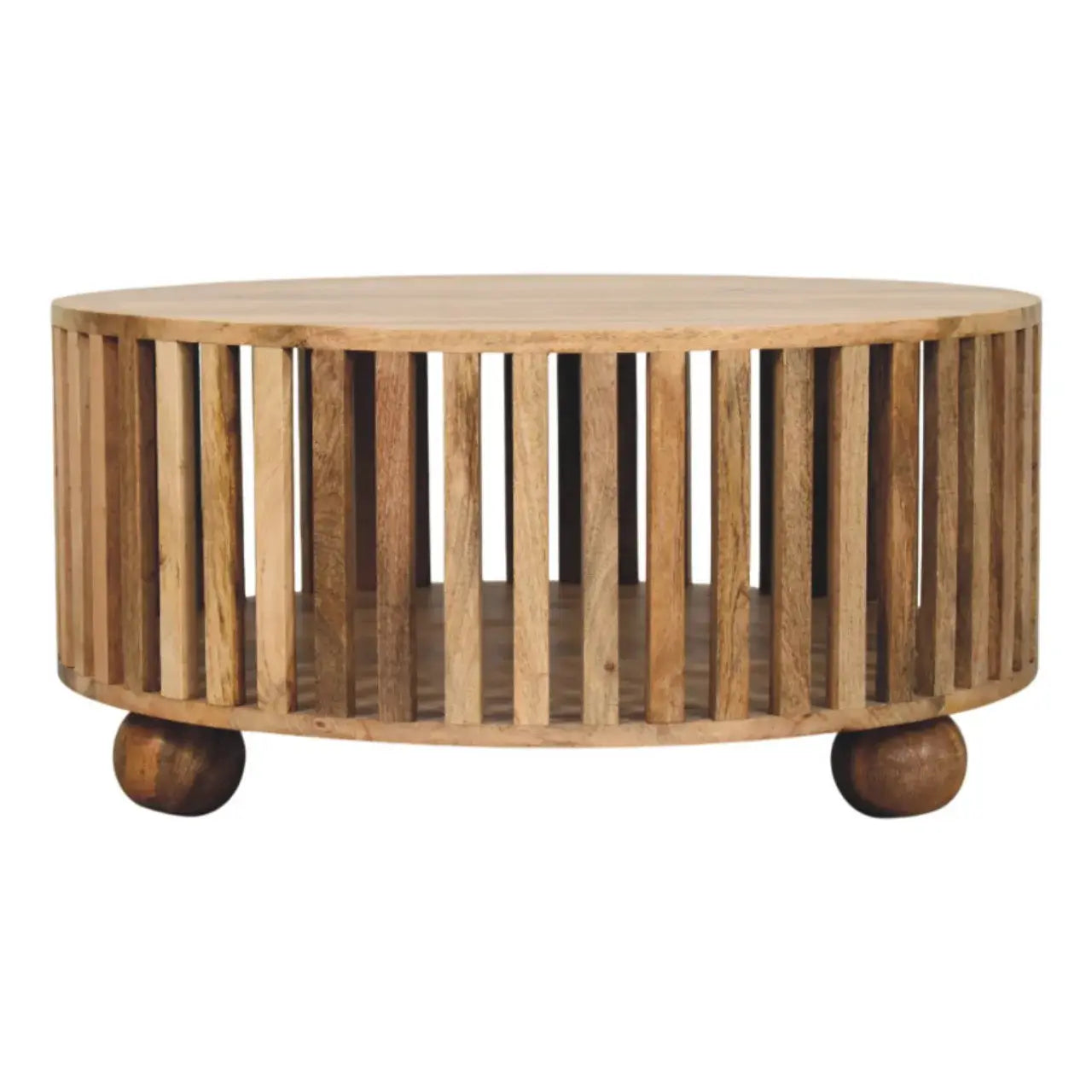 Slatted Round Oak-ish Coffee Table - Artisan Furniture - Flyclothing LLC