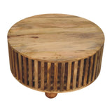 Slatted Round Oak-ish Coffee Table - Artisan Furniture - Flyclothing LLC