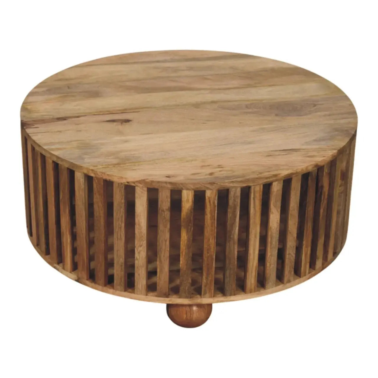 Slatted Round Oak-ish Coffee Table - Artisan Furniture - Flyclothing LLC