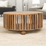 Slatted Round Oak-ish Coffee Table - Artisan Furniture - Flyclothing LLC