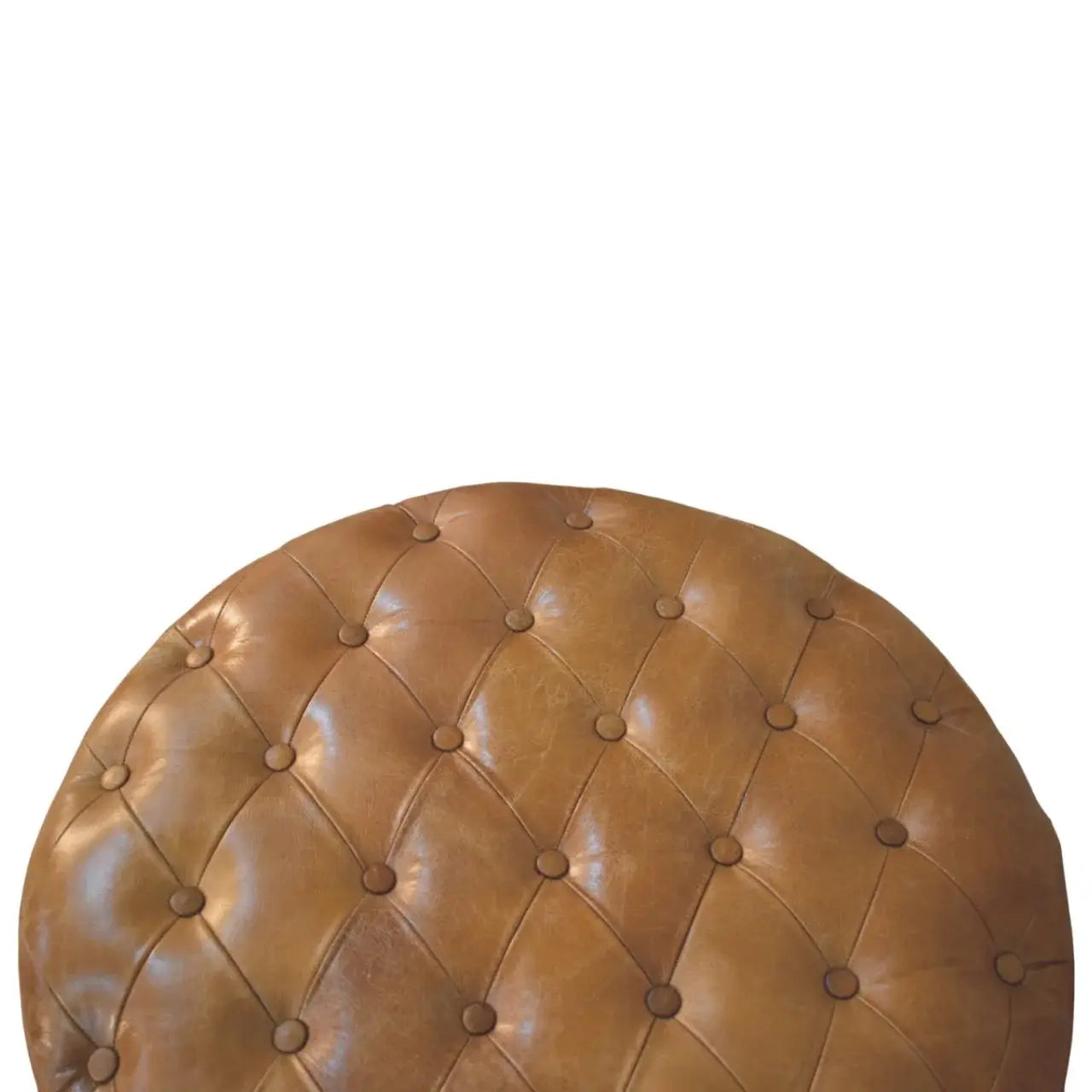 Brown Buffalo Leather Round Ottoman with Castor Legs - Artisan Furniture - Flyclothing LLC