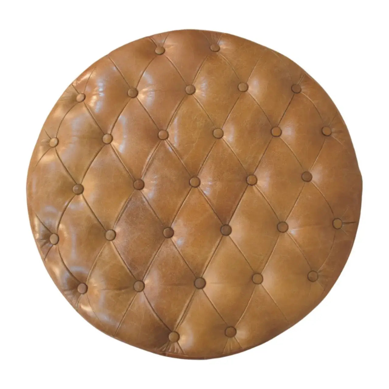 Brown Buffalo Leather Round Ottoman with Castor Legs - Artisan Furniture - Flyclothing LLC