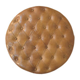Brown Buffalo Leather Round Ottoman with Castor Legs - Artisan Furniture - Flyclothing LLC