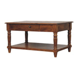 Turned legs Chestnut 2 Drawer Coffee Table - Artisan Furniture - Flyclothing LLC