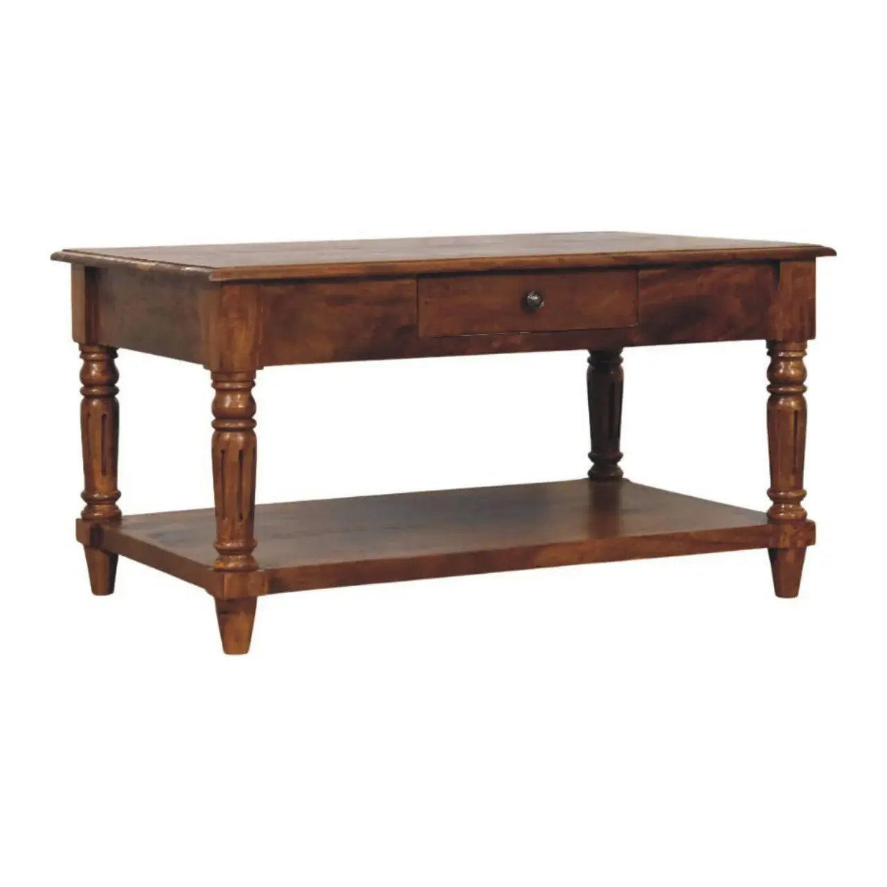Turned legs Chestnut 2 Drawer Coffee Table - Artisan Furniture - Flyclothing LLC