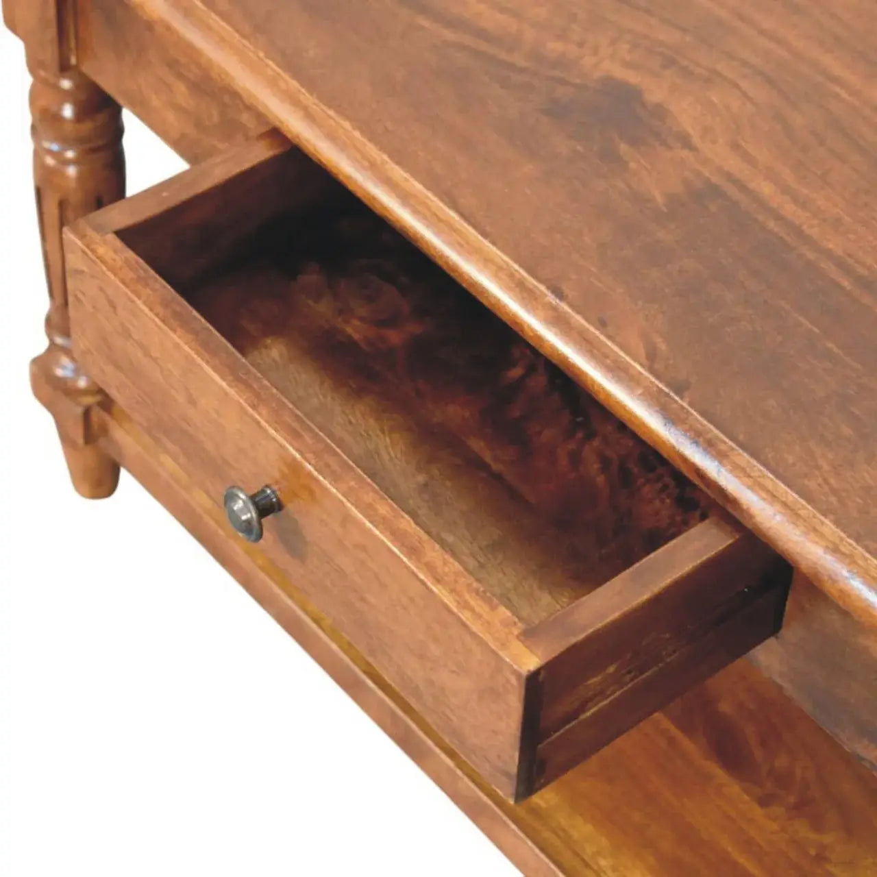 Turned legs Chestnut 2 Drawer Coffee Table - Artisan Furniture - Flyclothing LLC