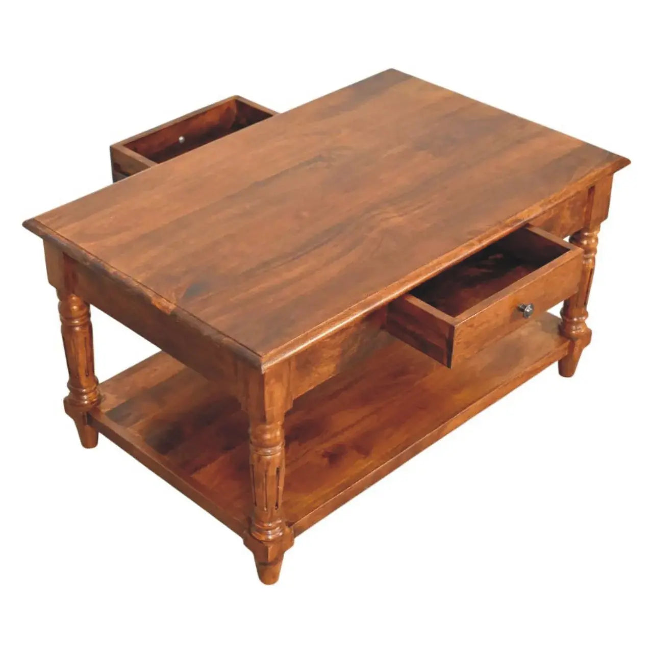 Turned legs Chestnut 2 Drawer Coffee Table - Artisan Furniture - Flyclothing LLC