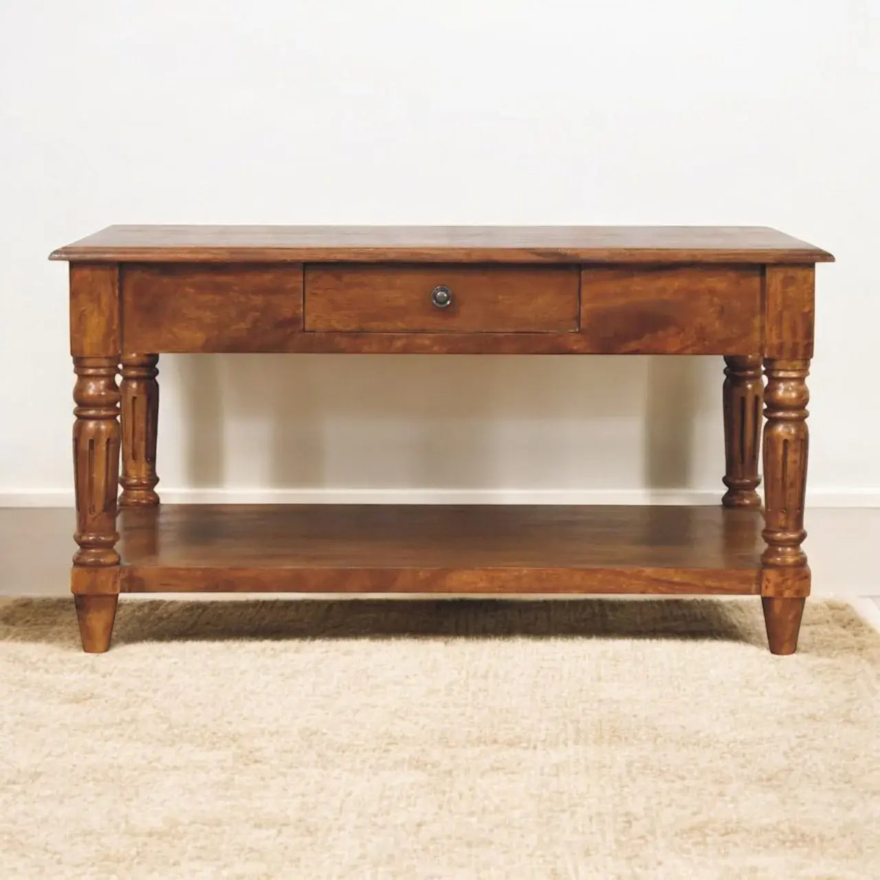 Turned legs Chestnut 2 Drawer Coffee Table - Artisan Furniture - Flyclothing LLC