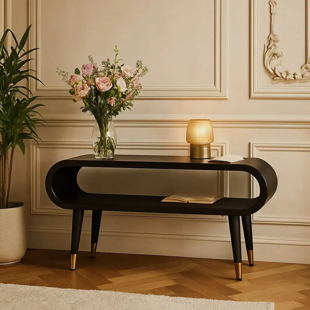 Curved Edge Media with Brass Accents - Artisan Furniture - Flyclothing LLC