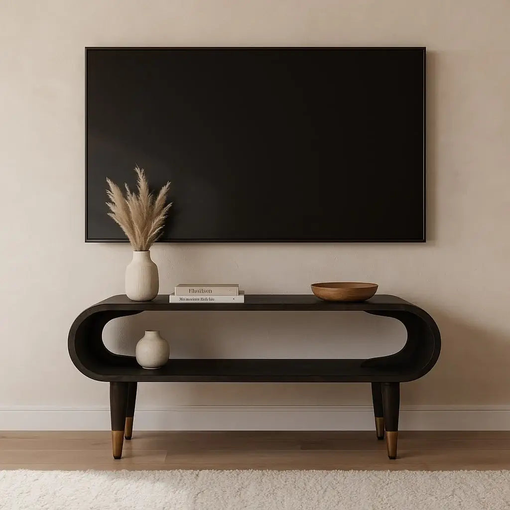 Curved Edge Media with Brass Accents - Artisan Furniture - Flyclothing LLC