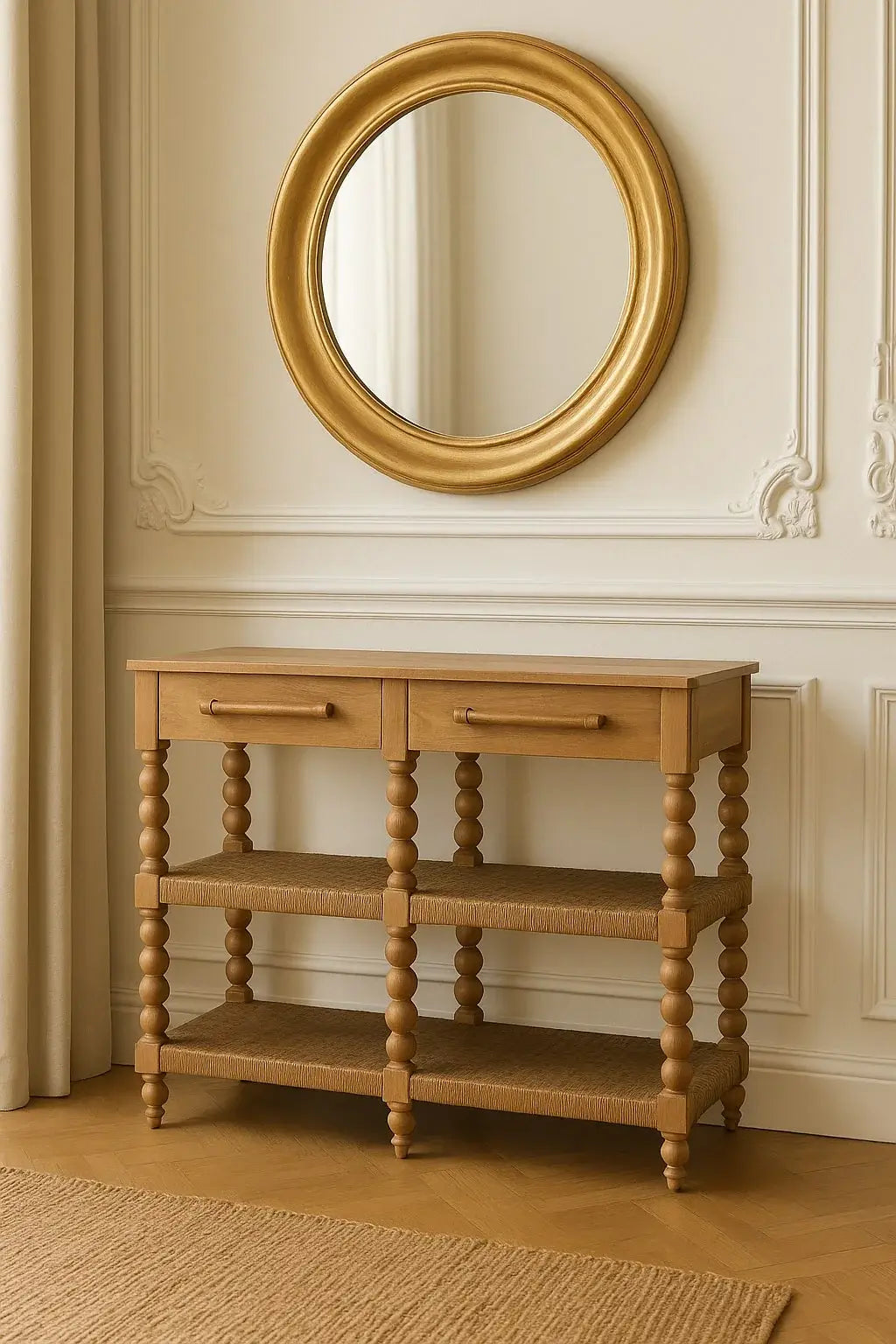 Savoy Bobbin Console with Jute Shelves - Artisan Furniture - Flyclothing LLC