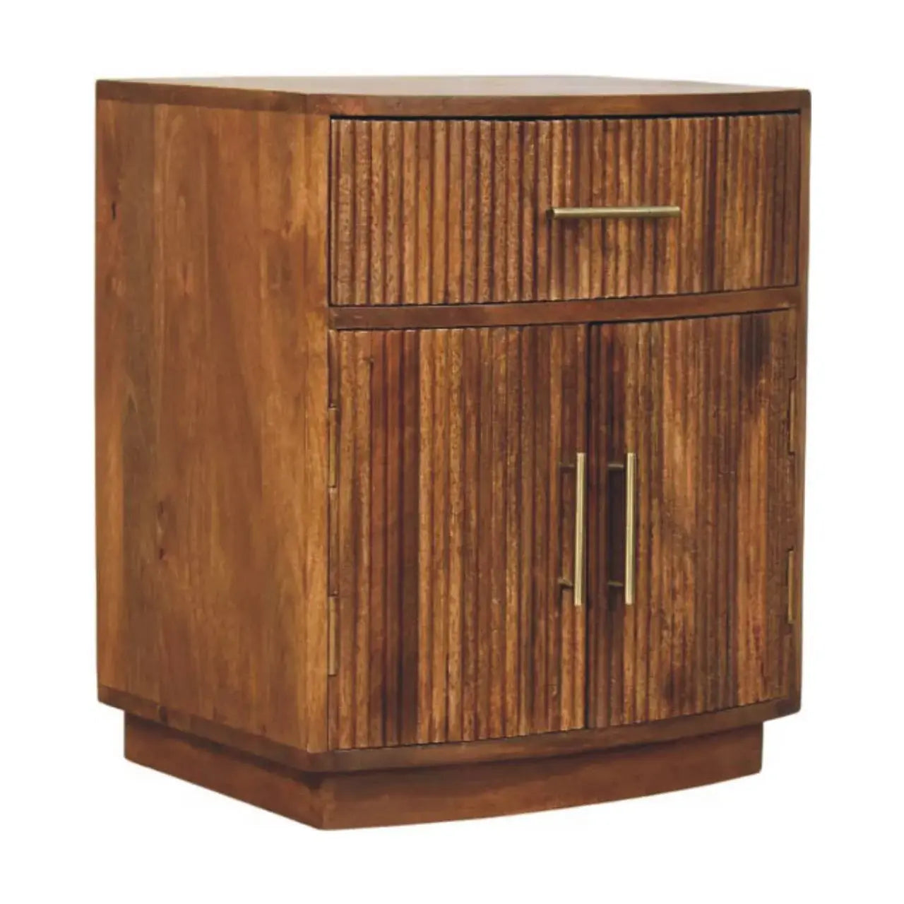 Solid Wood Curved Ribbed Bedside with Drawer - Artisan Furniture - Flyclothing LLC