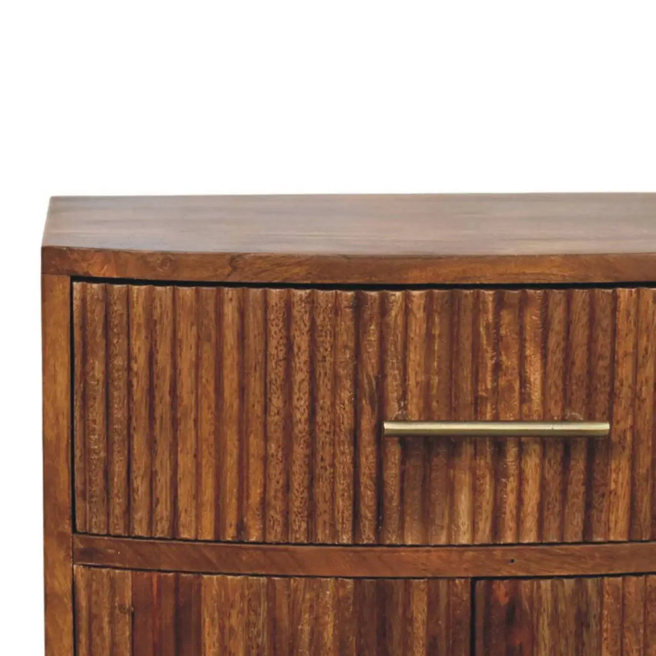 Solid Wood Curved Ribbed Bedside with Drawer - Artisan Furniture - Flyclothing LLC