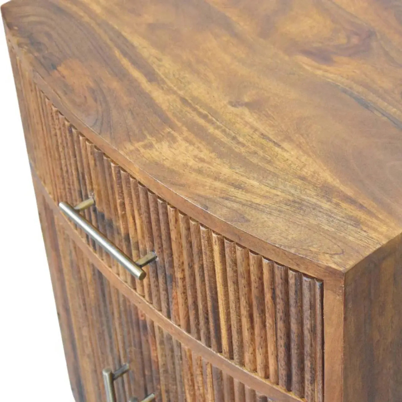 Solid Wood Curved Ribbed Bedside with Drawer - Artisan Furniture - Flyclothing LLC