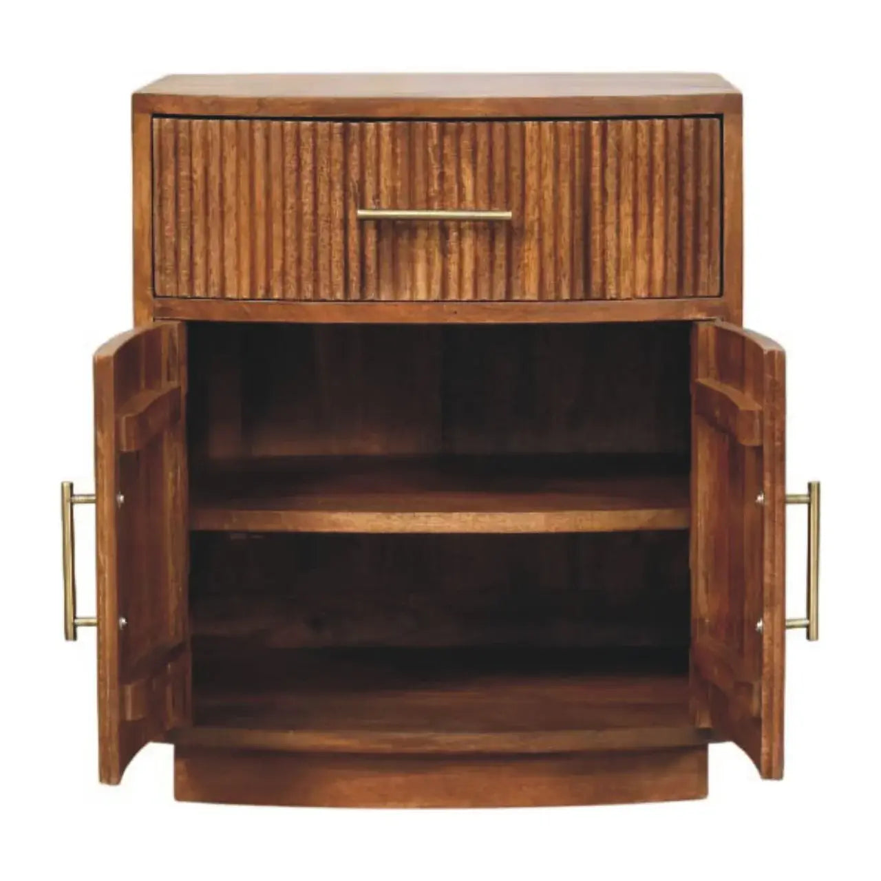 Solid Wood Curved Ribbed Bedside with Drawer - Artisan Furniture - Flyclothing LLC